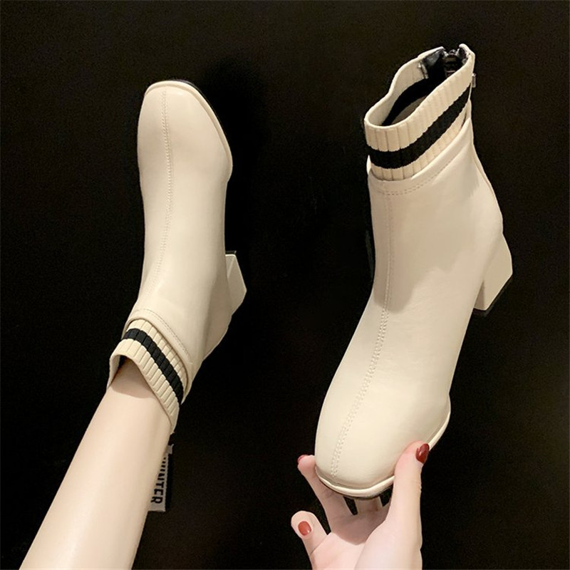 

2021 New Autumn Winter Women's of Solid Quality Return European Zipper Ladies Shoes Wild Fashion Anti-slip Boots High Heels O14E, Black