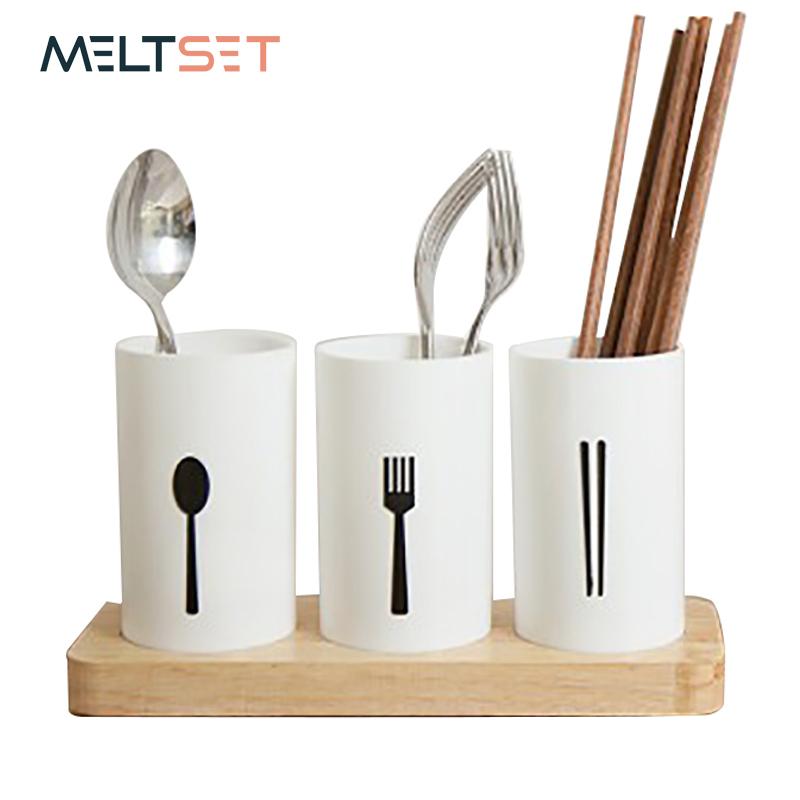 

Kitchen Cutlery Organizer Fork Chopstick Spoon Storage Box with Wooden Holder Multifunctional Drain Rack Holder Kitchen Utensil
