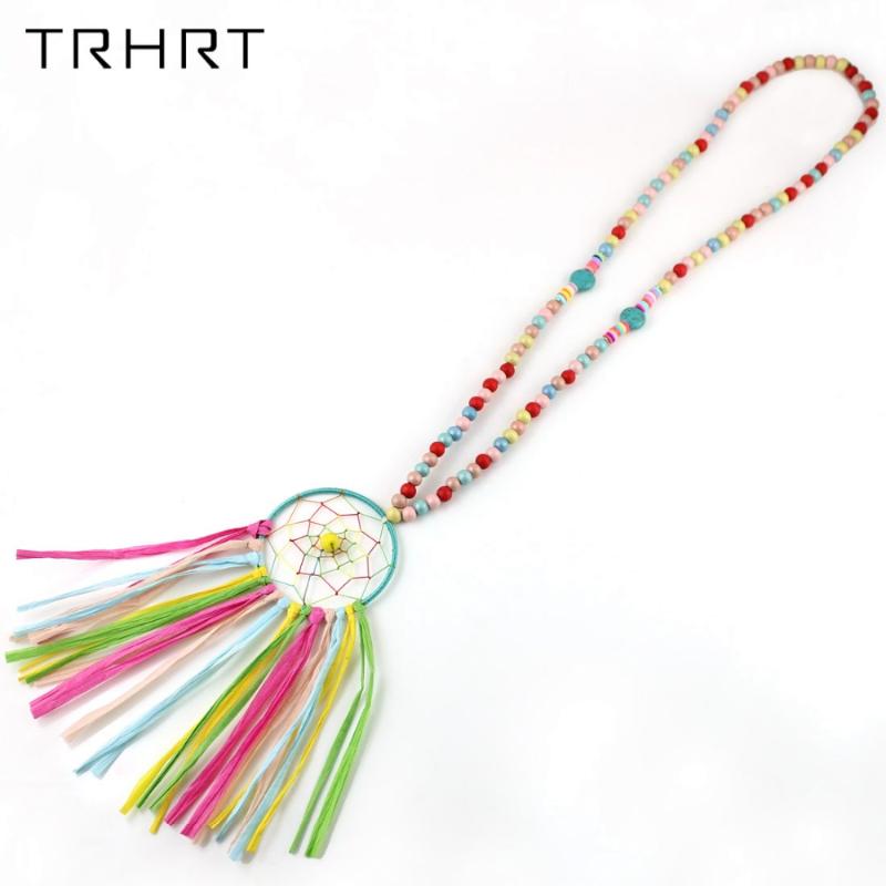 

TRHRT 2020 Bohemia Bohemian Seed beads Necklaces Round Mesh Long Tassel Pendant Simple statement Necklace Accessories