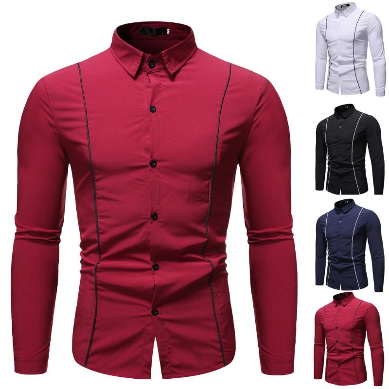 

Men Shirt Printed Trun-Down Collar Button Solid Long Sleeve Top Blouse Plus Size hawaiian shirt 2XL camisa masculina streetwear, White