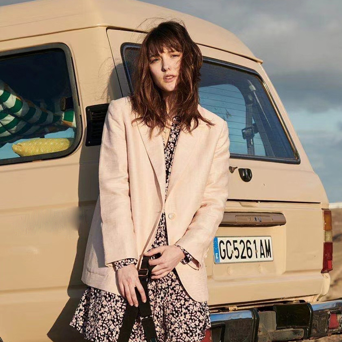 

Pink chambray blazer elegant fall long sleeve single casual breasted suit jackets lady of the female office blazers tops