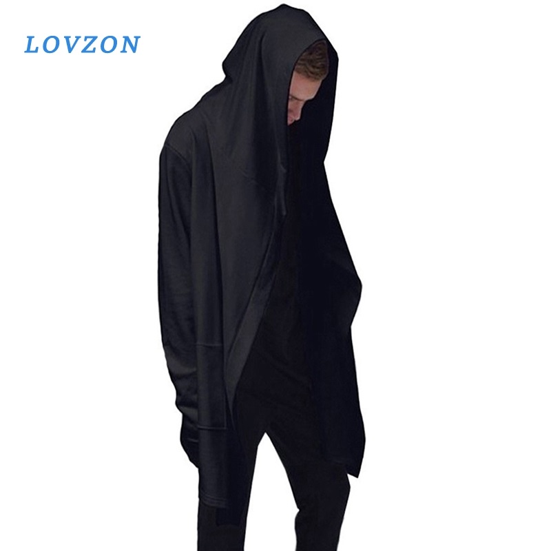 

Men Hooded Sweatshirts With Black Gown Hip Hop Mantle Hoodies Fashion Jacket Long Sleeves Cloak Man's Coats Outwear