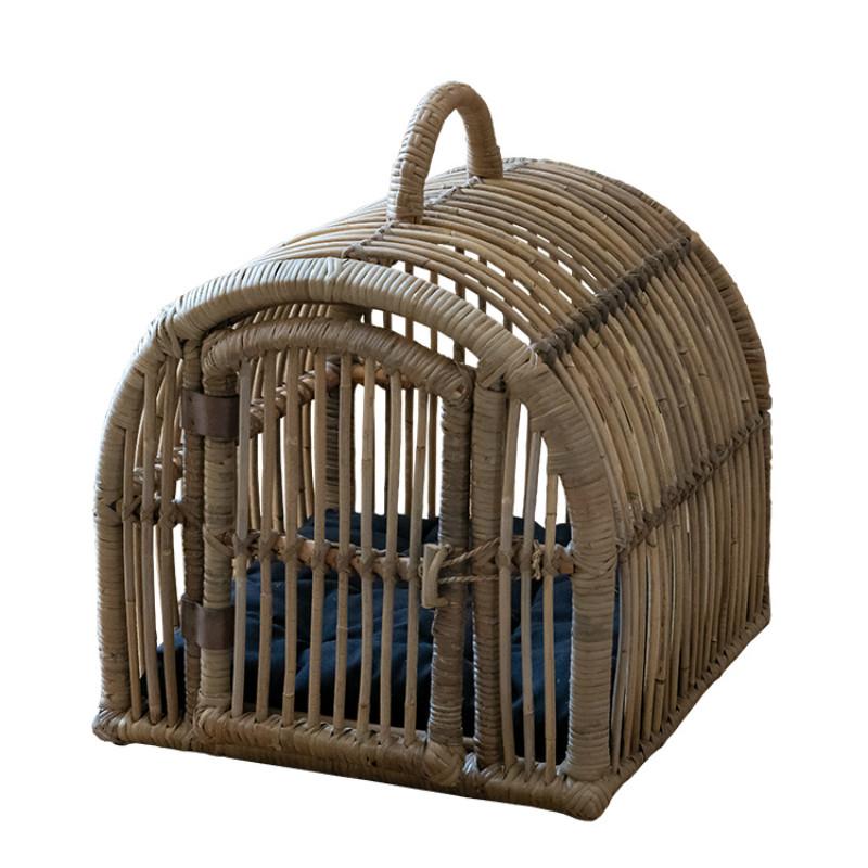 

Natural Indonesian Agate Handmade Vine Woven Dog Cage Cat Nest Portable Pet Cage Dog Nest Retro tent supplies, Rattan pet cage