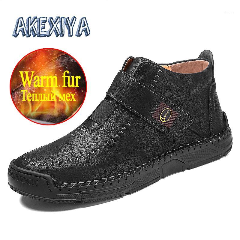 

New Men's Winter Boots Handmade Leather Men's Ankle Boots Plush Warm Snow Outdoor Cold Protection Men Leather1, Khaki no fur