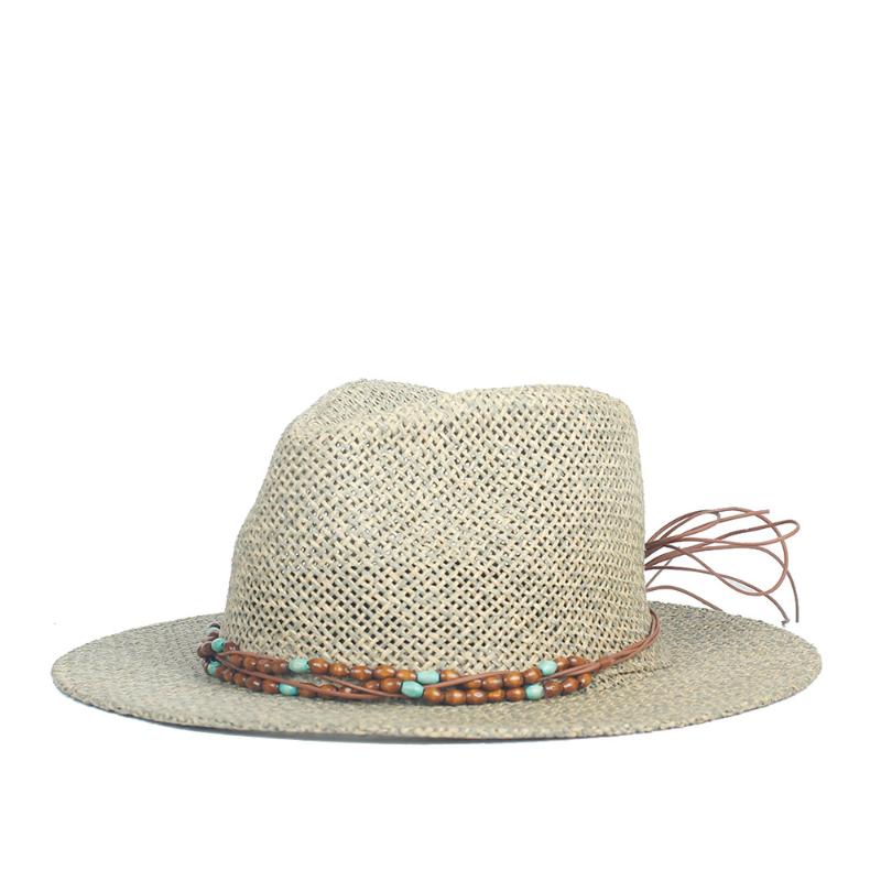 

Summer Sun Hat Women Men Travel Straw Beach Sun Hat Elegant Lady Fedora Wide Brim Panama Sunbonnet Sunhat Size 56-58CM, Color 3