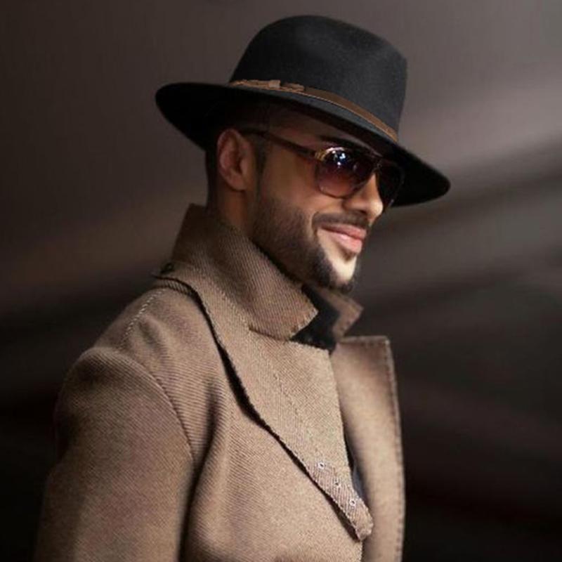 

Men's and women's winter fedoras are handcrafted with leather upholstery for daily and travel fashion with top hats made of wool, Black