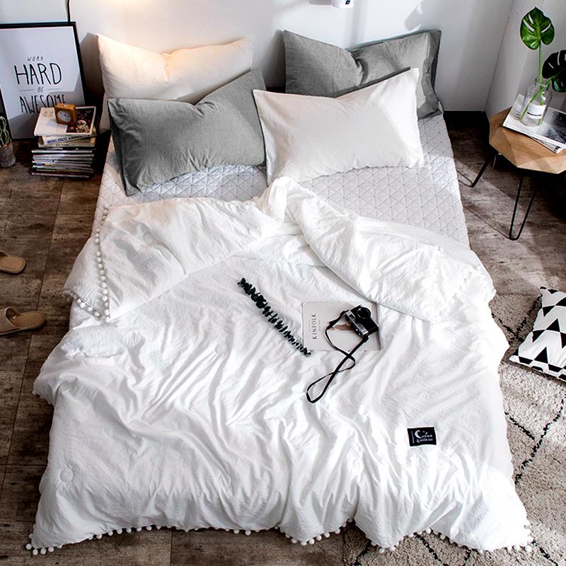 

1pc Washable Summer Quilts With Lace Solid Throw Blankets Super Soft Hotel Comforters For Beds, White