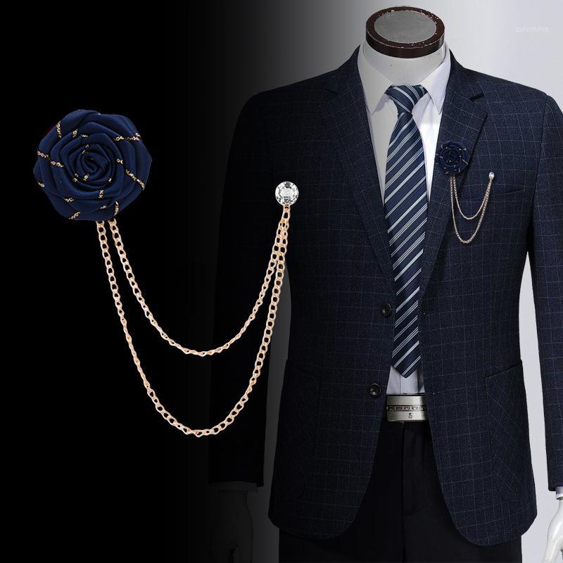 

Fabric Flower Rose Brooches Pins Metal Chain Tassel Men's Suit Collar Lapel Pin Men Women Korean Wedding Banquet Fashion Jewelry1
