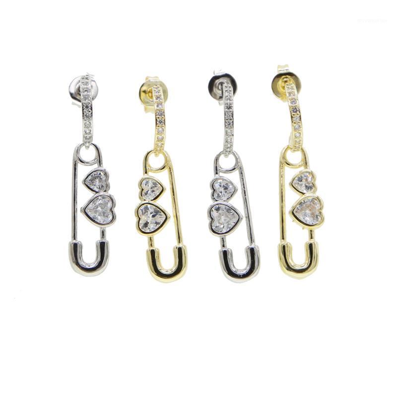 

2020 summer new arrived untique trendy women jewelry heart shaped clear cz safety pin dangle earrings for lover girlfriend gift1