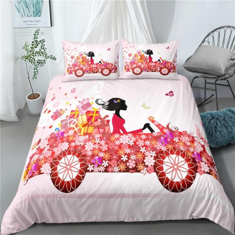 

Flower Fairy Comforter Sets Colorful Flower Printing Duvet Cover Girl Bedroom Bedding Sets with Pillowcases King Queen Bed Line, As picture