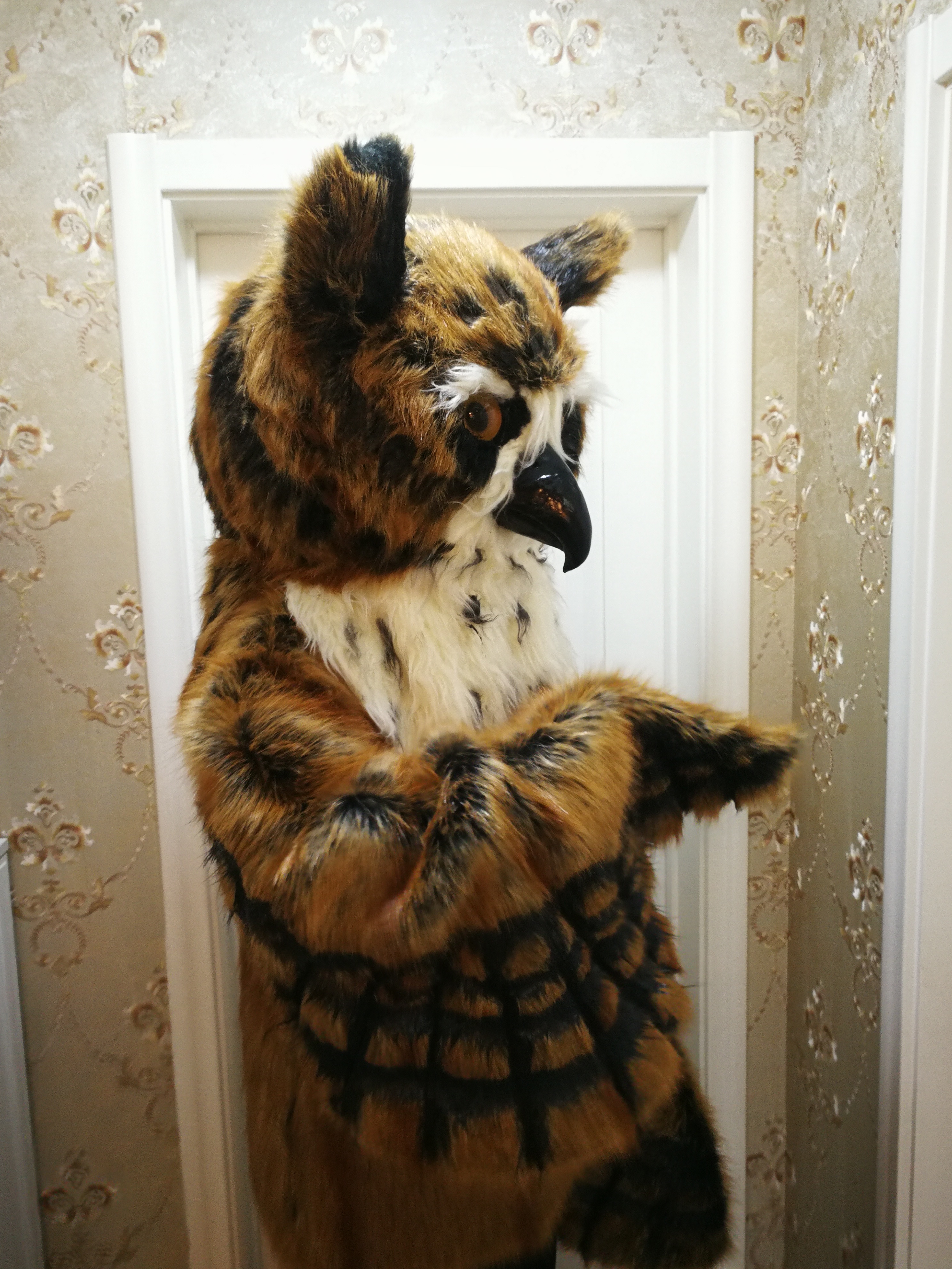 

Hot high quality Real Pictures profession made owl Mascot Costume Fursuit Adult Cartoon Christmas party, Brown