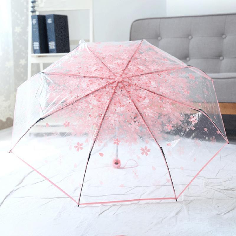 

Transparent Clear Umbrella Cherry Blossom Mushroom Apollo Sakura 3 Fold Umbrella Paraguas Plegable Transparente, Pink