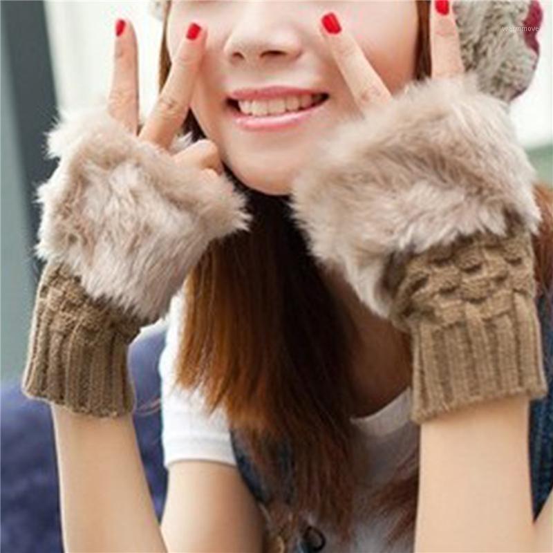 

Winter Women Gloves Sweet Plush Knitting Quality Warm Fashion Short Mitten Fingerless Half Finger Glove For Female1