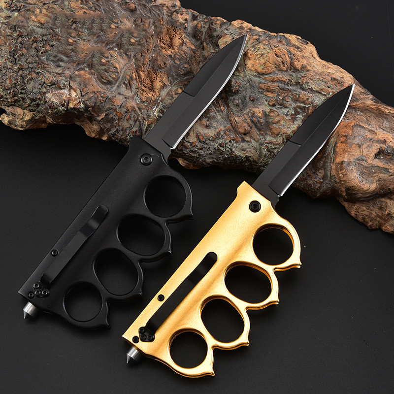 

Muti-function Folding Knife Black pocket knuckles shape knife outdoor camping self-defense tool stainless steel knife Golden