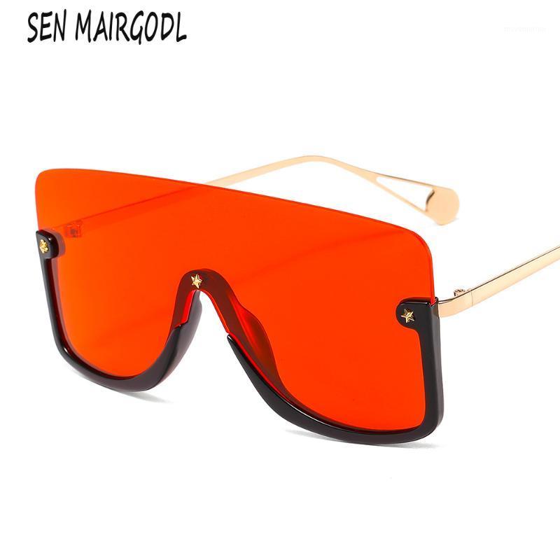 

New Half-frame lens conjoined sunglasses for women Fashion red design sun glasses men Integrated glasses UV4001