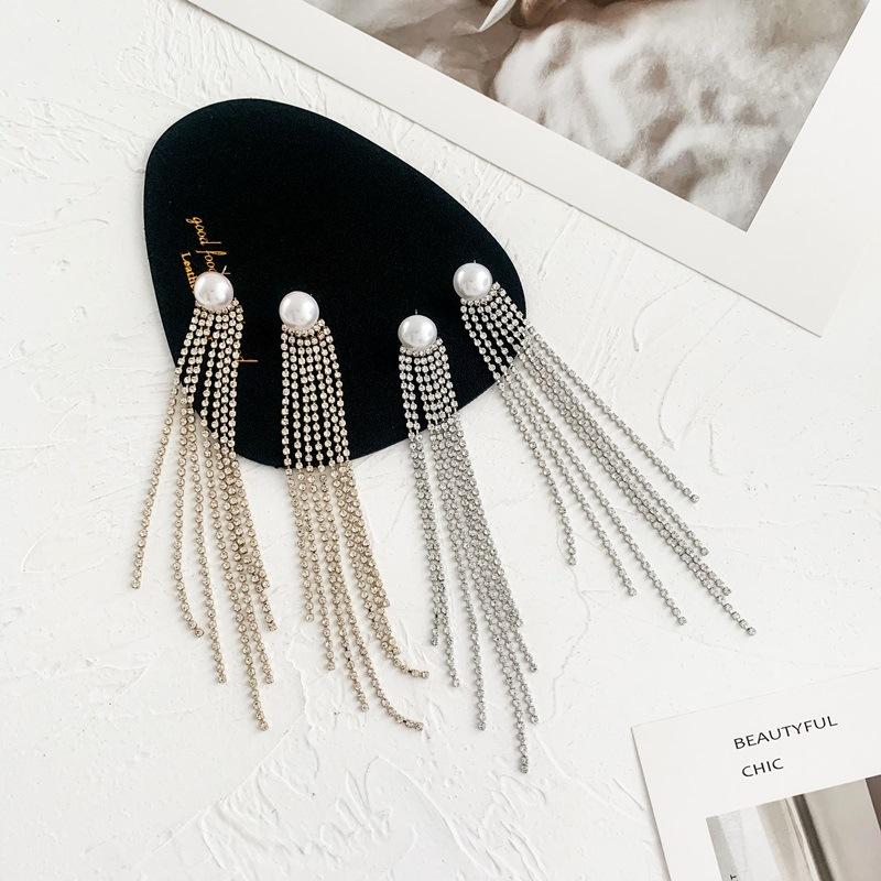 

Origin Summer Delicate Bling Bling Pearl Long Tassel Earrings for Women Korean Style Vintage Dangle Earrings Party Jewellery