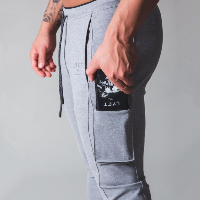 

Sport Mens Joggers Solid Cotton Fitness Jogging Pants Gym Running Pants Bodybuilding Trousers Men Sweatpants with Phone Pocket, Gray no logo