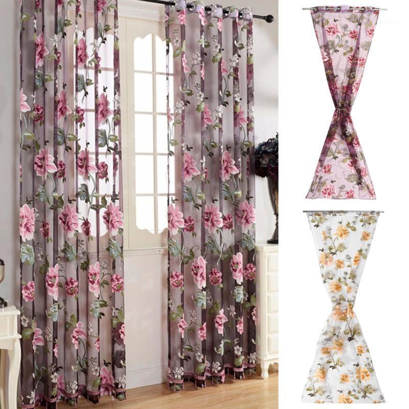 

Simple Flower Yarn Window Curtains for Living Room Kids Bedroom European Style Veil Sheers Voile Tulle Curtains 1 Panel1, Purple
