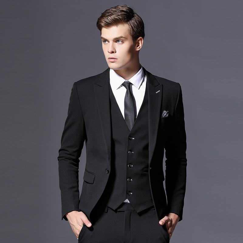 

Slim Fit Men's Party Causal Tailored Tuxedo Suit Costume Homme Groom Businesss Men Suit Three Pieces Set Jacket Vest Pants, Black