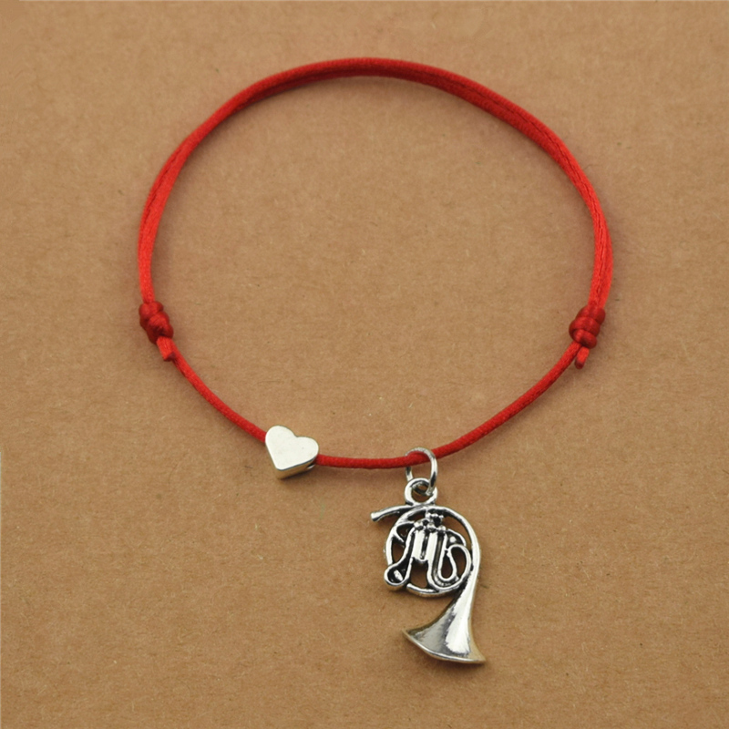 

Red Black Rope String Cord Love Music Heart Charm Trumpet French Horn Pendant Bracelets for Festival Jewelry Music Concert Gifts