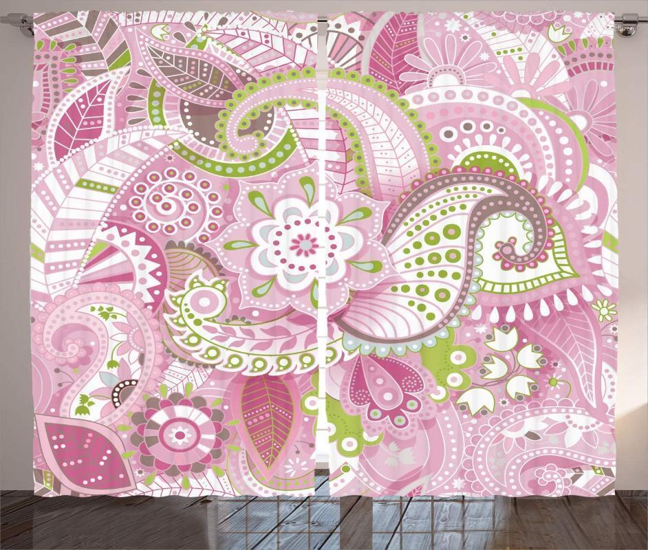

Flower Curtains Lively Colorful Paisley Pattern Print with Floral Design Dots Swirls Stripes and Leaves Living Room Bedroom1, As pic