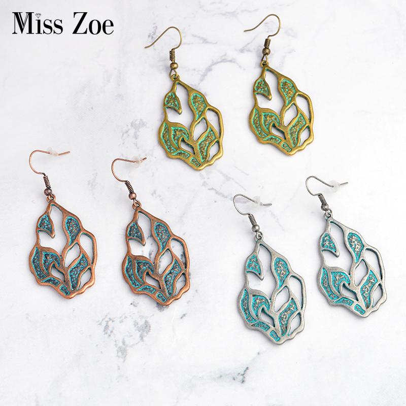 

Miss Zoe Hollow tree leaf Dangle Earrings Bohemia Ethnic Vintage drop earrings Beach Holiday Charm ear jewelry Gift for Women