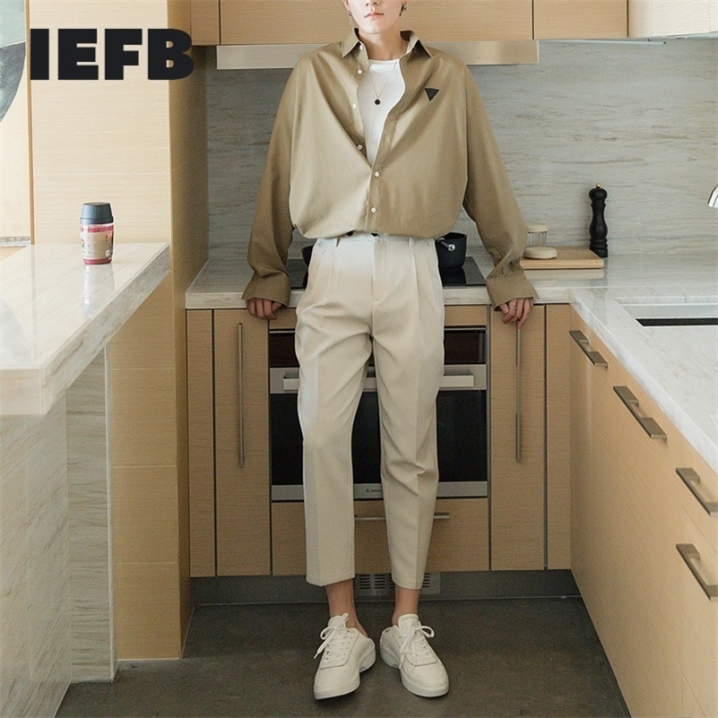 

IEFB /men's wear korean trendy casual suit pants fashion loose straight ankle-length pants for male autumn new 9Y2428 201106, Beige