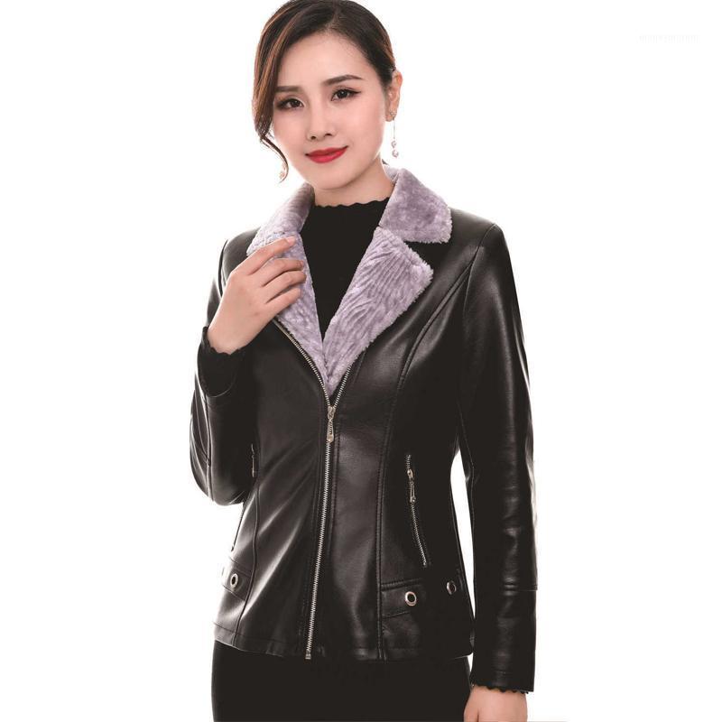 

2020 autumn winter women black PU leather jacket plus size thick turn down collar office ladies outwear solid casual coats mujer1