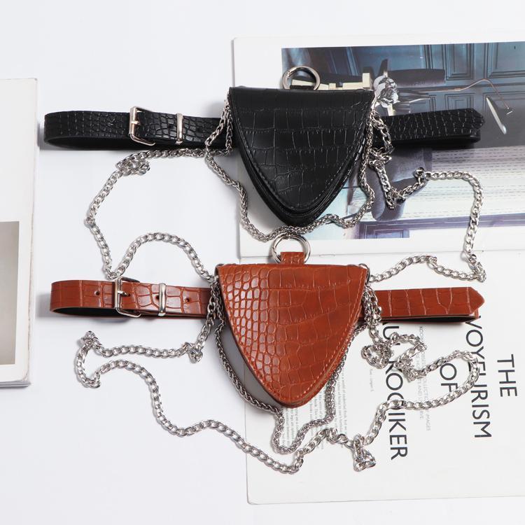 

Fashion serpentine Alligator Pattern Waist Belt Coin Money Bag PU Leather MIni Fanny Pack For Women Double Chains Messenger Bag1, Grey