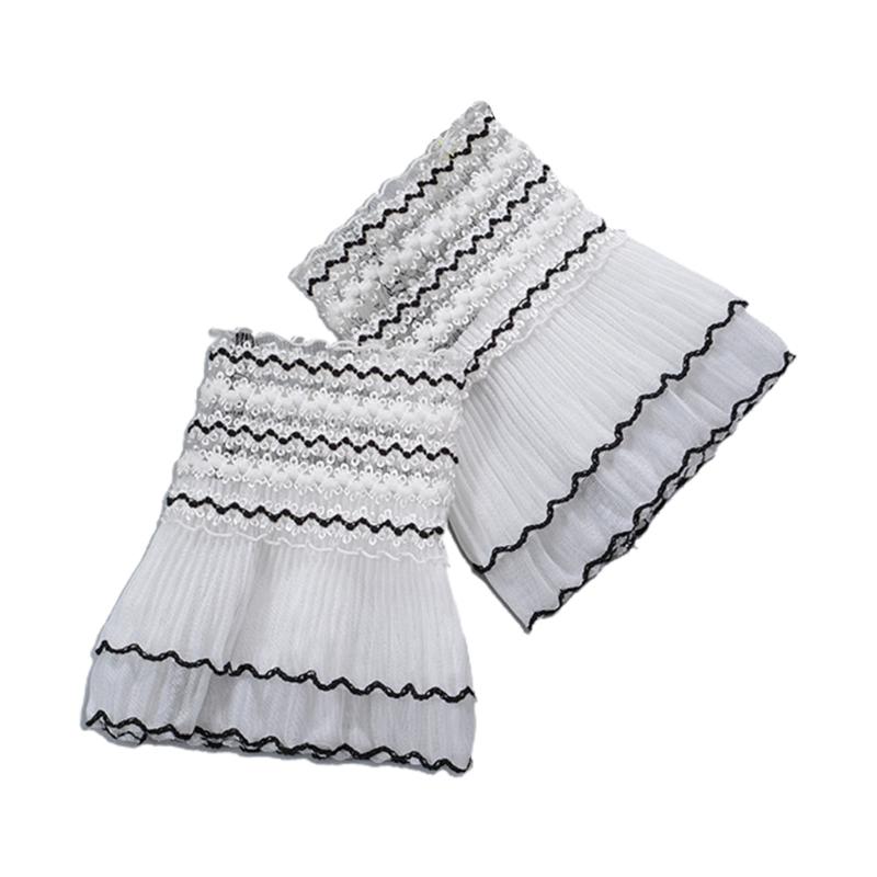 

Five Fingers Gloves Women Ruffled Lace Layered Horn Cuffs Stretch Bracelet Decorative False Sleeves X7XE