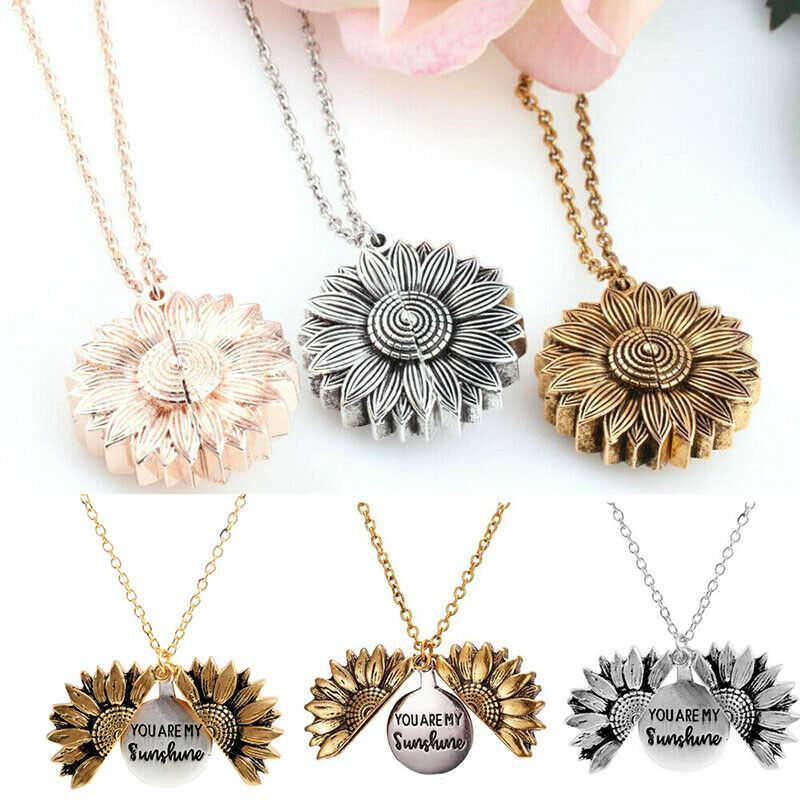 

Trendy "You Are My Sunshine " Sunflower Necklace Women's Locket Open Necklace Gifts