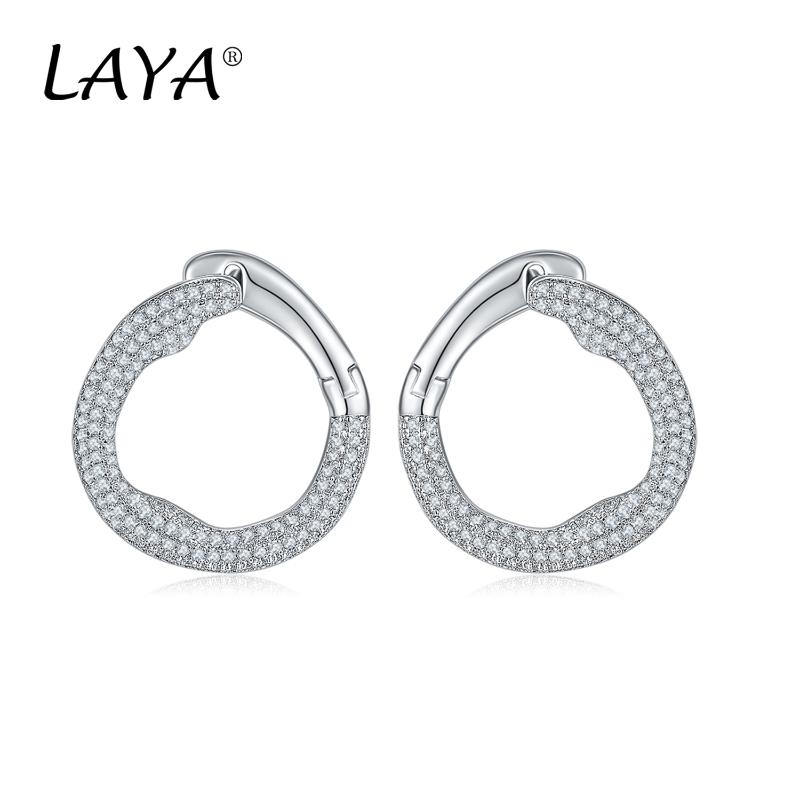 

925 Sterling Silver High Quality Circle Clear Cubic Zircon Earrings For Women's Engagement Party Fashion Luxury Jewelry Gift