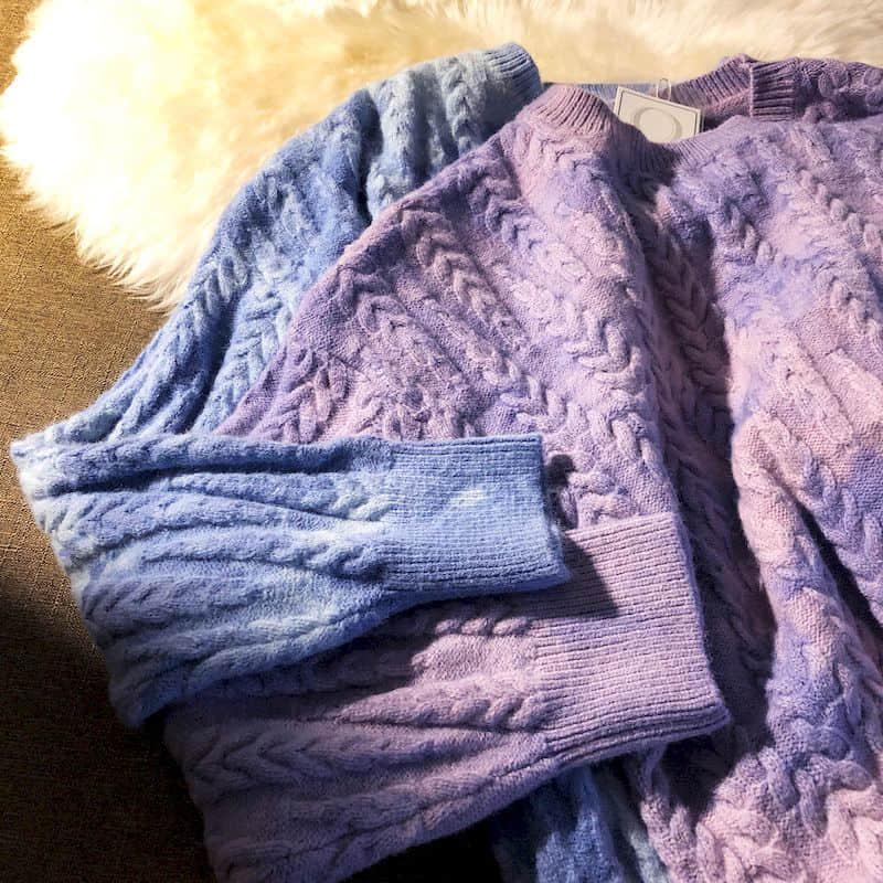 

New Autumn Winter Casual Tie-dyed Sweater Men O-Neck Ins Style Women Sweaters Vintage Knitted Unisex Jersy Streetwear Clothing, Blue