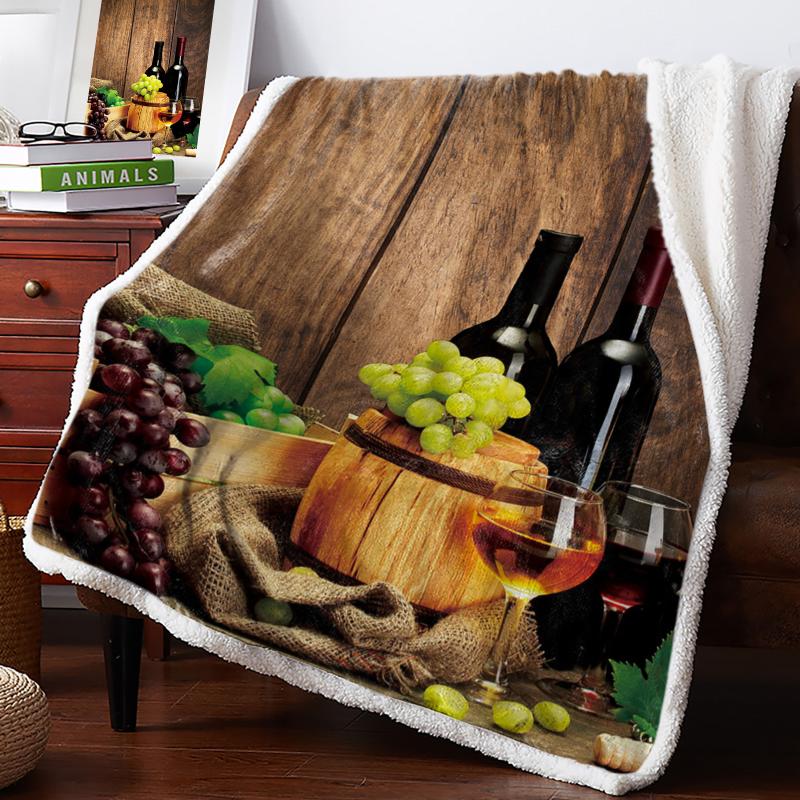 

Wine Glass Wine Fruit Grapes Fleece Blanket Warm Cashmere Blanket Office Sofa Supplies Blankets for Beds