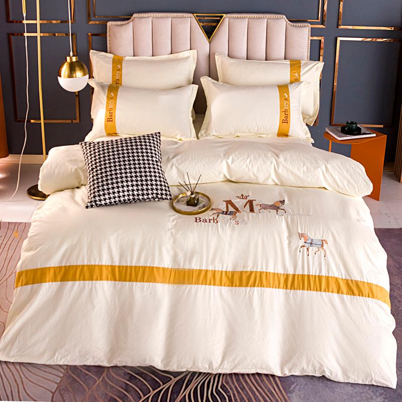

Luxury Embroidery 4-Pieces Cotton Bedding Set Bed Set King  Wedding Gift Bed Linens Duvet Cover Sheet Pillowcase #sw, -tyg-01-bai
