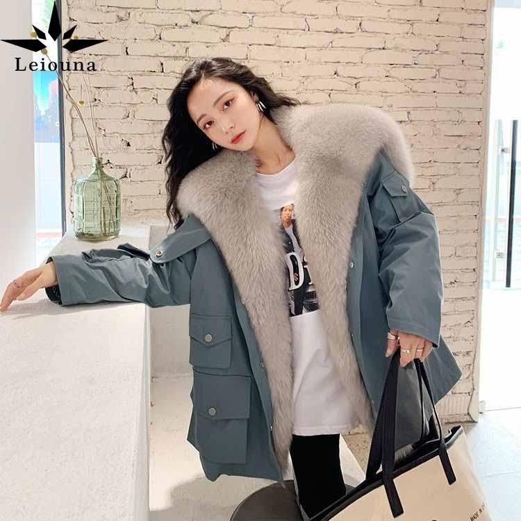 

Leiouna Thick Casual Women 2020 Winter Warm Faux Fur Liner Parka Coats Female Jackets Coats Fur Collar Hood Outwear, Beige