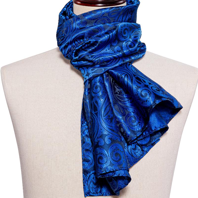 

Men Scarf New Fashion Blue Jacquard Paisley 100% Silk Scarf Autumn Winter Casual Business Suit Shirt 160*50cm Barry.Wang