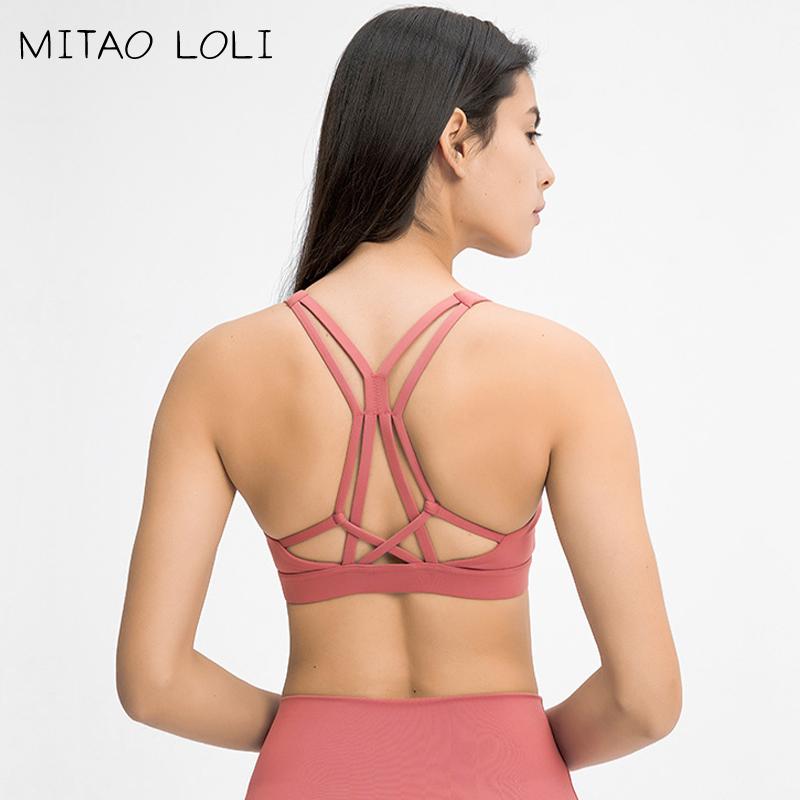 

MITAO LOLI Beautiful Strappy Workout Sports Bras Tops Women Naked-feel Wireless Yoga Fitness Bras Padded Push Up Athletic Tops, Pp1