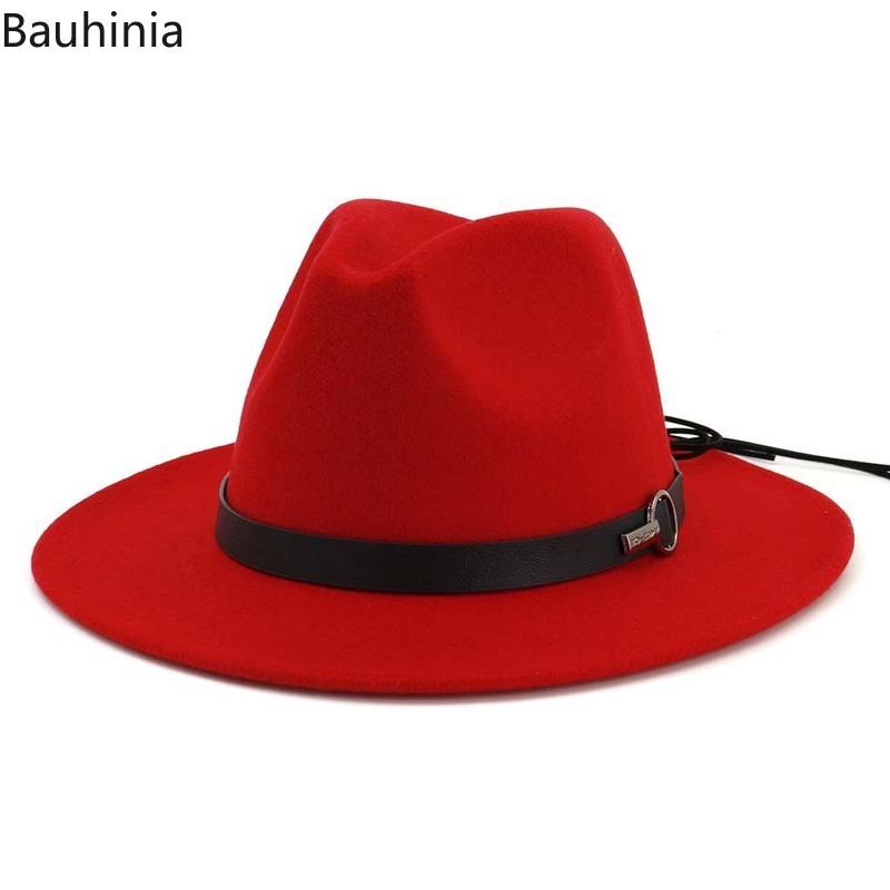 

Bauhinia Fashion Simple All-match Wide Brim Fedora Hat For Women Solid Color Imitation Wool Felt Autumn Winter Panama Jazz Cap, 12