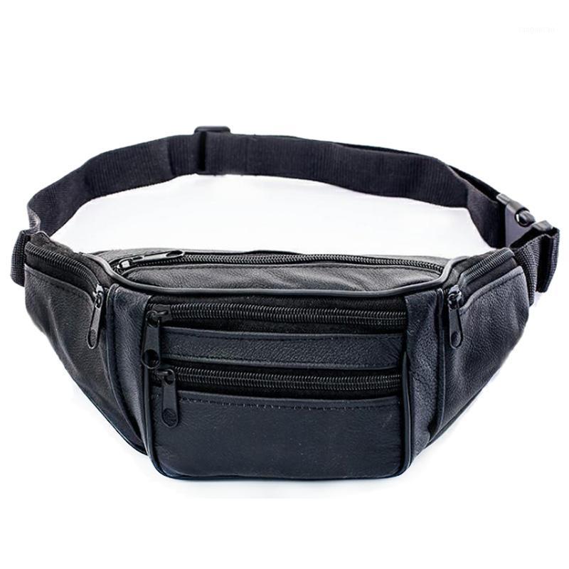 

ABGZ-Genuine Leather Waist Packs Man Belt Bag Male Fanny Pack Shoulder Crossbody Travel Bag Soft Cell Phone Pocket1, Black color