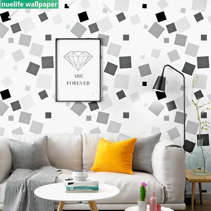 

Nordic style black and white plaid geometric pattern florist clothing store study bedroom living room background wall wallpaper1, As pic