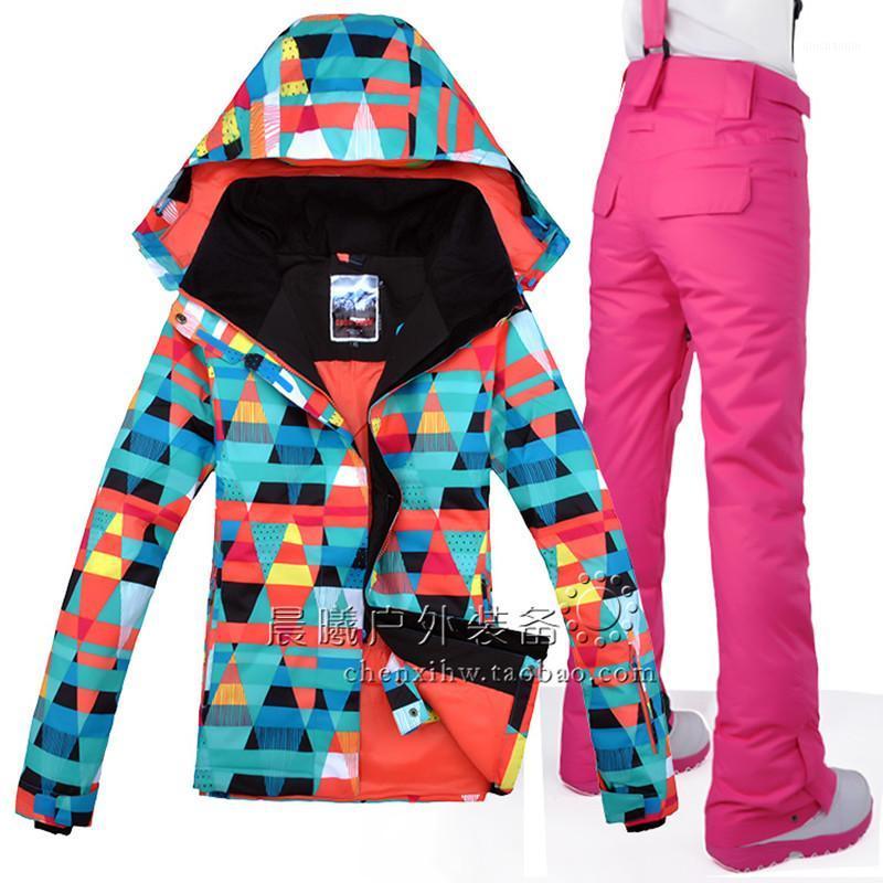 

New Style Gsou Snow Women Jacket+Pants Windproof Waterproof Camp Riding Skiing Snowboard Thicken Thermal Female Warm Skiing Suit1, Color 6