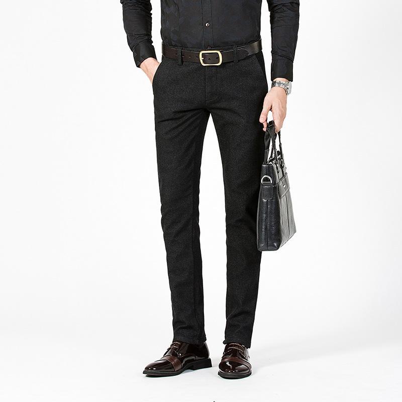 

Spring Summer Men Pants 80% Cotton Lightweight Stretch Skinny Men Smart Casual Pants Straight Solid Slim Male Trousers Pleated1, Black