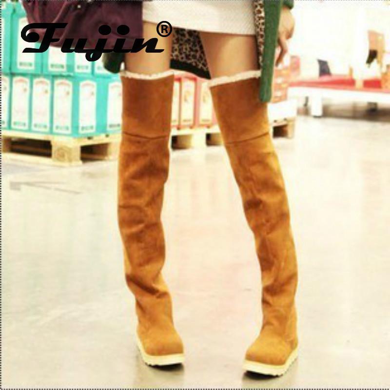 

Fujin Winter Boots Women Plush Warm Dropshipping Fashion Flat Bottom Canvas Round Toe Suede Students Causal Over The Knee Boots1, Yellow