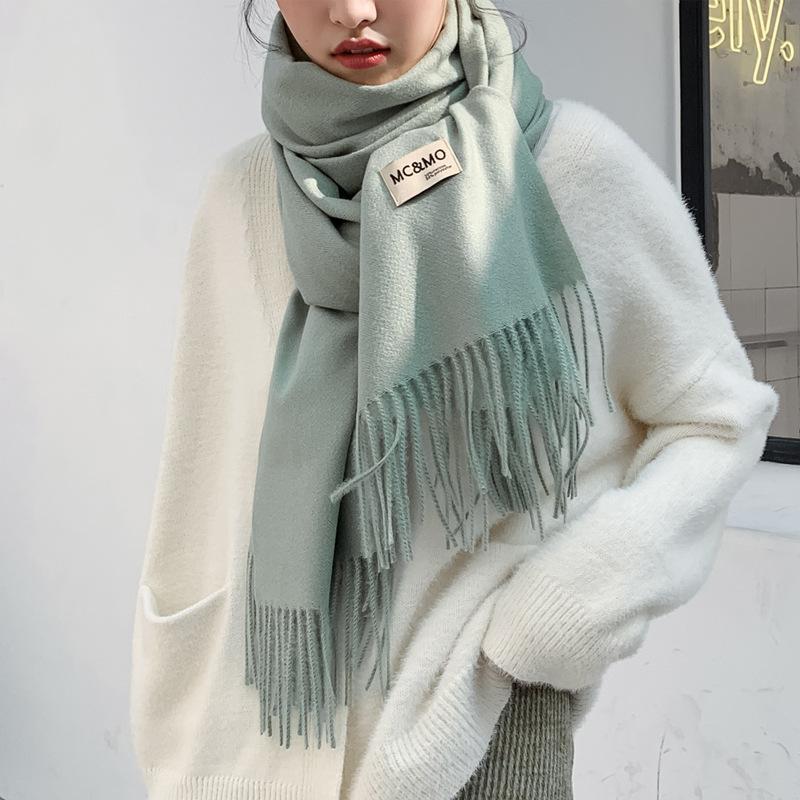 

Scarves Imitation Cashmere Scarf Korean Ins Tide Autumn And Winter Solid Color Thickening Ladies Warm Air Conditioning Shawl Simple, Blue;gray