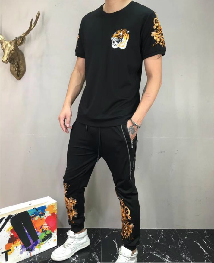 

Two Pieces Mode Together Embroidered Design 2020 New Summer Man Tracksuit 85i0, Black