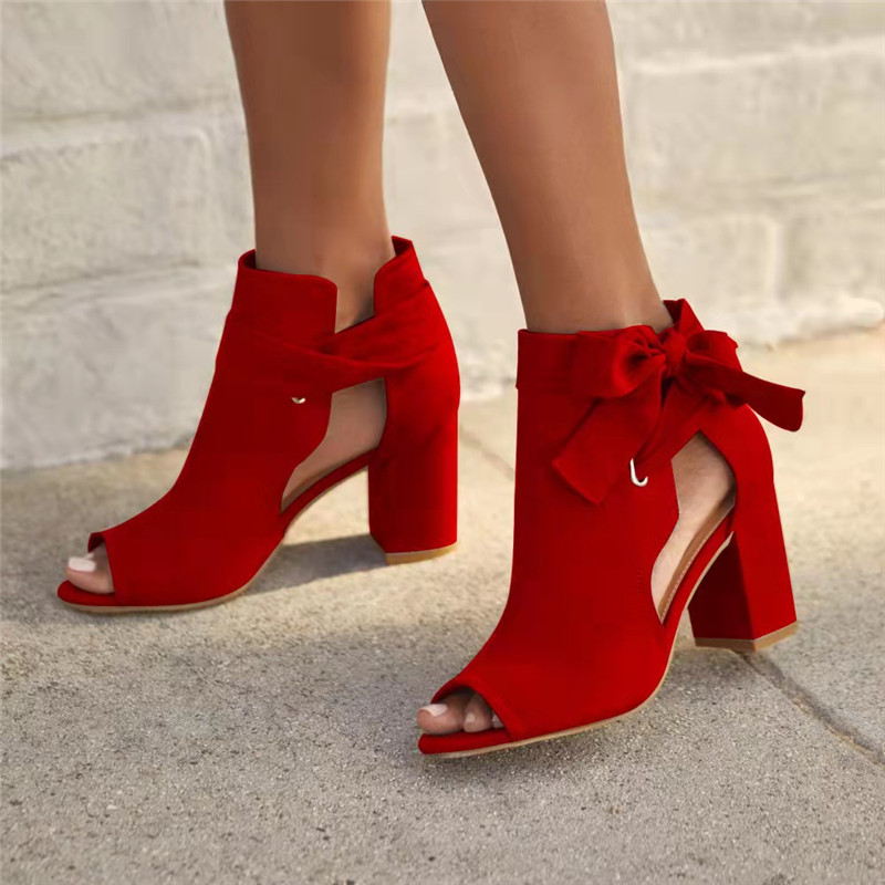 

2022 New Sexy sandals HPB Open-toed heels for women Pure color fashion shoes with lace-up bow Red Grey Black high-heel sandal