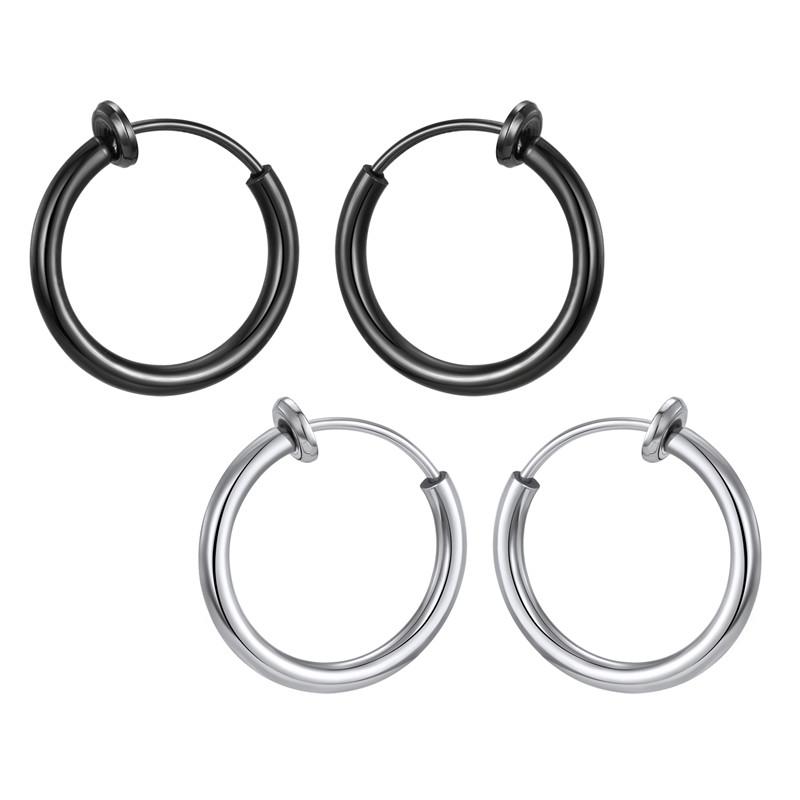 

1Pair No Piercing Stainless Steel Hoop Earrings Ear Clip Men Punk Black Metal Color Small Round Circle Earrings Women Jewelry