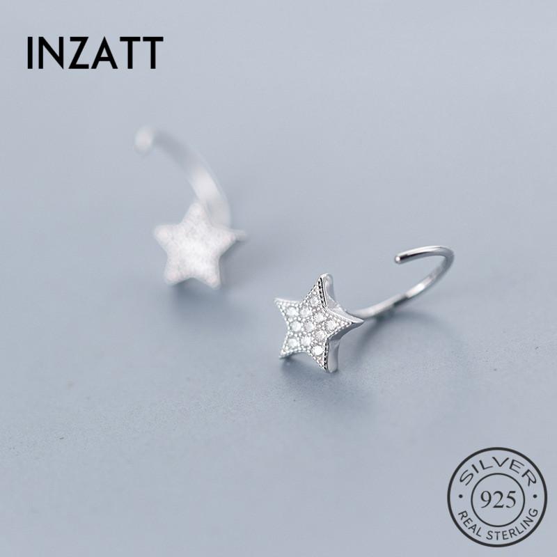 

INZAReal 925 Sterling Silver Cute Full Zircon Star Hoop Earrings For Fashion Women Party Fine Jewelry Trendy 2021 Gift