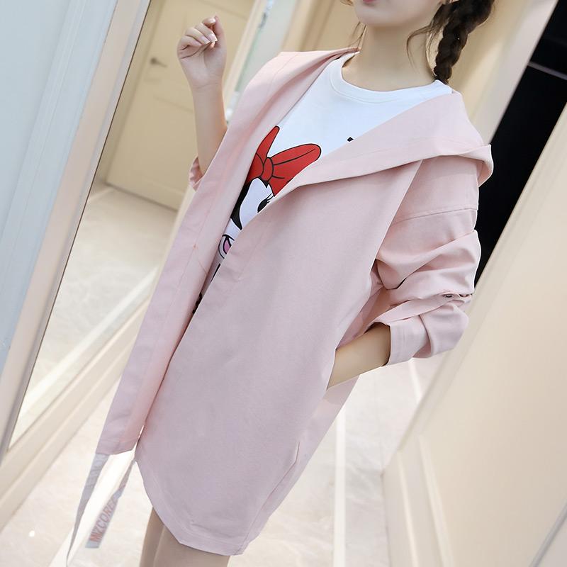

Leisure spring wild jacket female spring 2020 new fashion casual loose long hooded windbreaker coat female thin windbreaker coat, Black